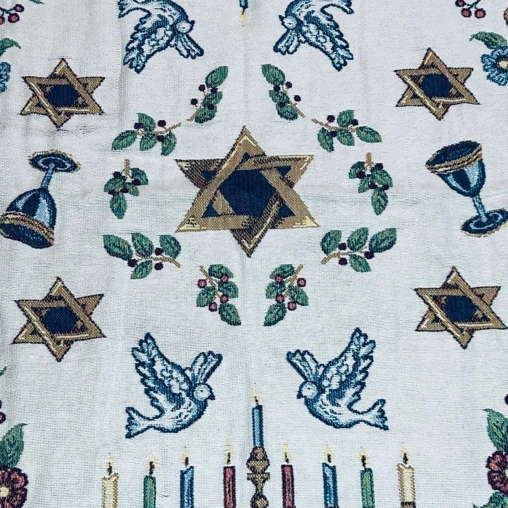 Goodwin Weavers Hanukkah Menorah Judaica Throw Blanket Woven Tapestry USA Made